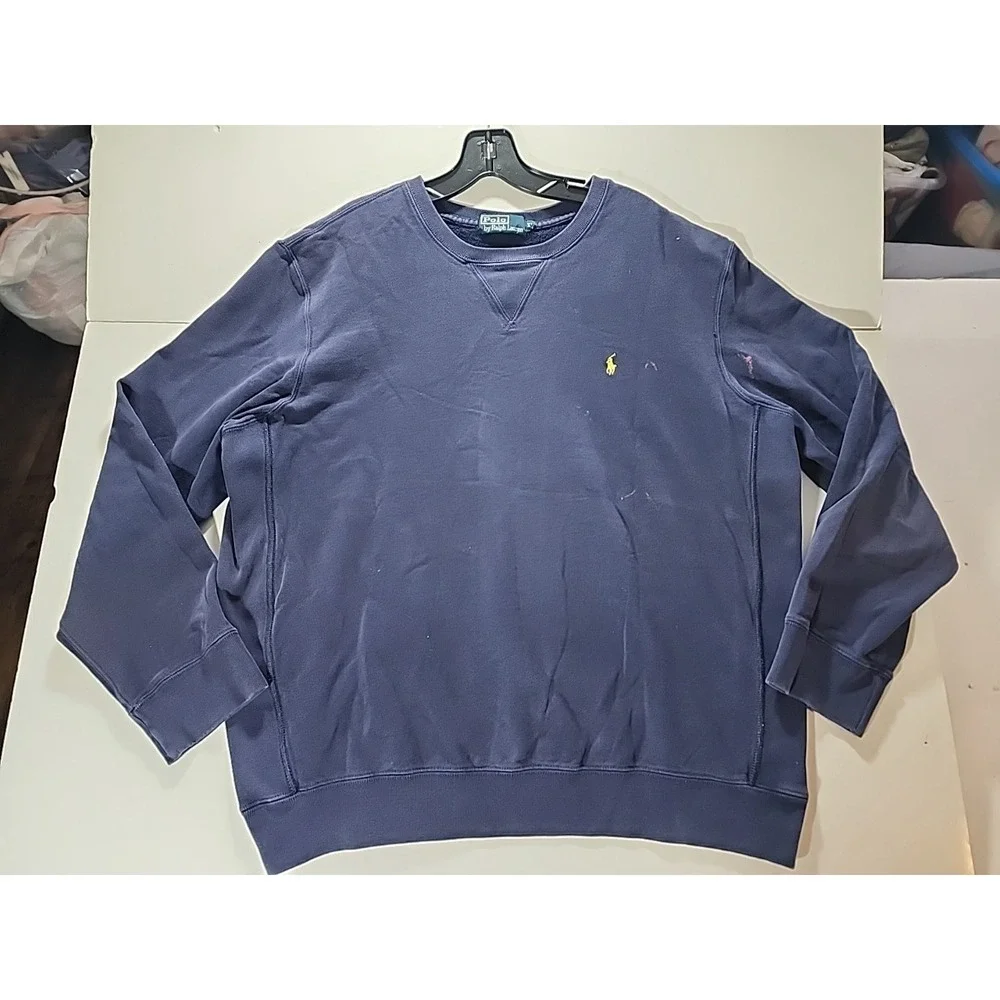 VTG Polo Ralph Lauren Sweatshirt Mens XL‎ Blue Crewneck V-Stitch 90s Blue Tag